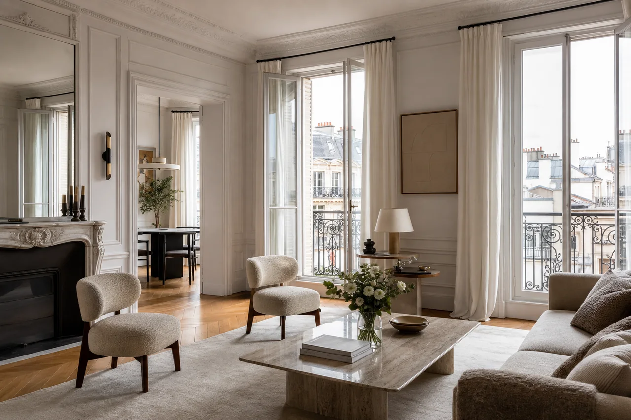 Elegant balcony apartment in Paris, France